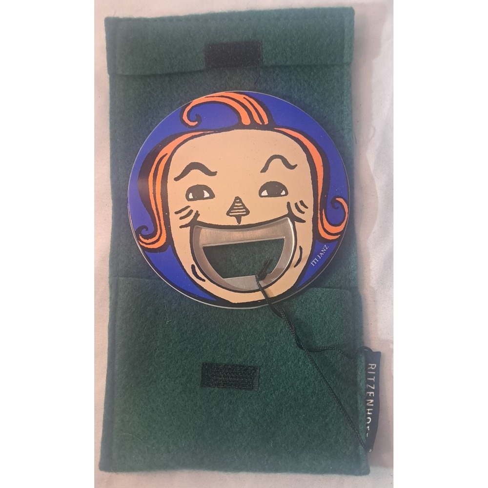 Vintage German Ritzenhoff Double-Sided Face Bottle Opener w/ Felt Sleeve NEW